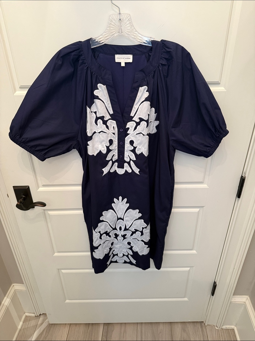 Entro Navy Blue Dress with White Embroidery